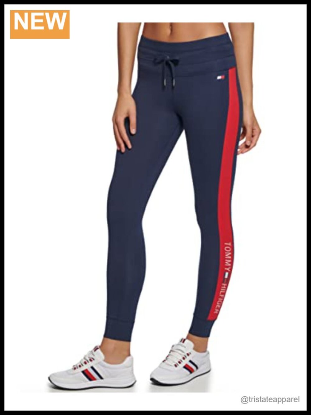 High Rise Drawstring Performance Legging Logo Tape Athletic Cropped